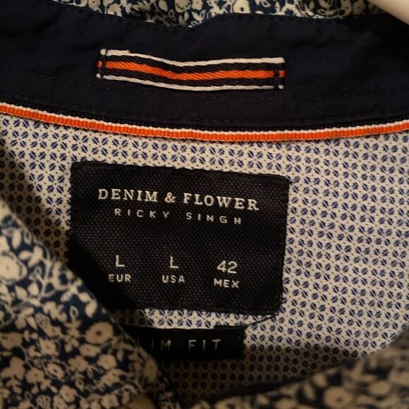 Denim & Flower Short Sleeve Button Up Shirt Size Large Floral Print - Picture 4 of 7